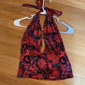 Plunging Neck Tie Back Halter Top